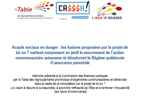Projet de loi 7 Loi visant à réduire la bureaucratie, à accroître l’efficacité de l’État et à renforcer l’imputabilité des hauts fonctionnaires : La Table dépose un mémoire