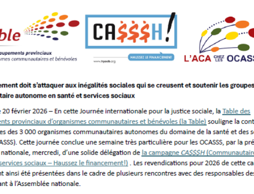 Communiqué : Le gouvernement doit s’attaquer aux inégalités sociales qui se creusent et soutenir les groupes d’action communautaire autonome en santé et services sociaux