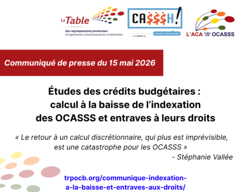 Communiqué : Études des crédits budgétaires : calcul à la baisse de l’indexation des OCASSS et entraves à leurs droits