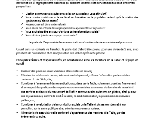 Appel de candidatures : Responsable des communications et de la vie associative