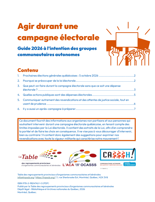 Guide à l'intention des groupes communautaires autonomes : Agir durant une campagne électorale