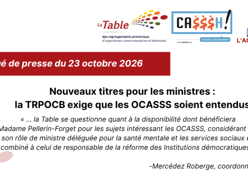 Nouveaux titres pour les ministres : la TRPOCB exige que les OCASSS soient entendus