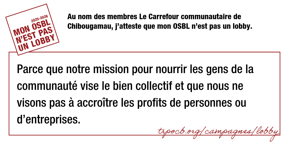 Parce que notre mission pour nourrir les gens de la communauté vise le bien collectif et que nous ne visons pas à accroître les profits de personnes ou d’entreprises.